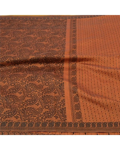 Sanskriti Vintage Brown Indian Sari Blend Silk Woven Sarees Craft Premium Fabric, PS-55747-Brown-Woven Work-Blend Silk-3