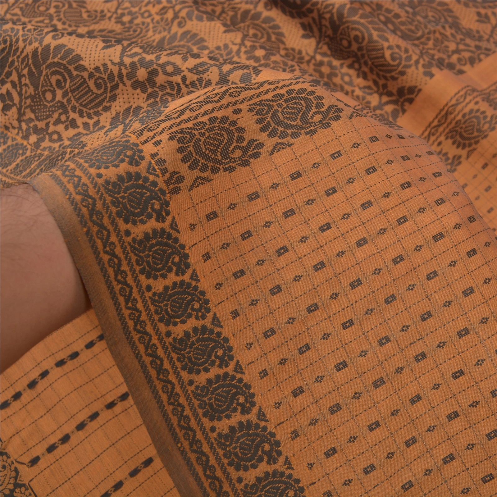 Sanskriti Vintage Brown Indian Sari Blend Silk Woven Sarees Craft Premium Fabric, PS-55747-Brown-Woven Work-Blend Silk-5