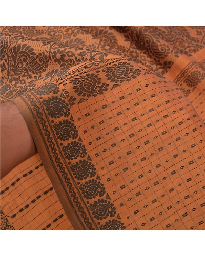 Sanskriti Vintage Brown Indian Sari Blend Silk Woven Sarees Craft Premium Fabric, PS-55747-Brown-Woven Work-Blend Silk-5