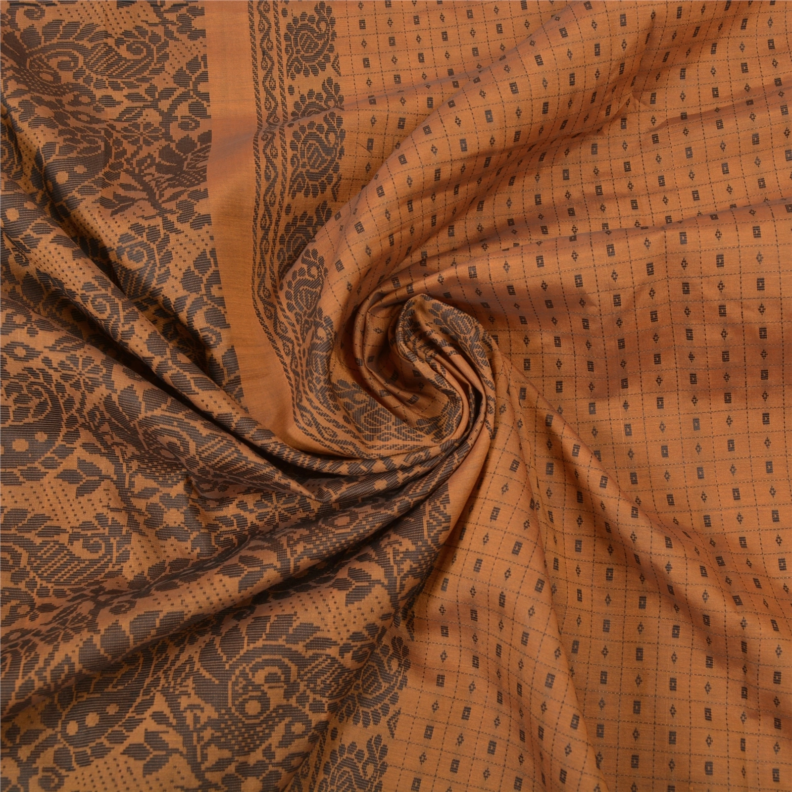 Sanskriti Vintage Brown Indian Sari Blend Silk Woven Sarees Craft Premium Fabric, PS-55747-Brown-Woven Work-Blend Silk-6