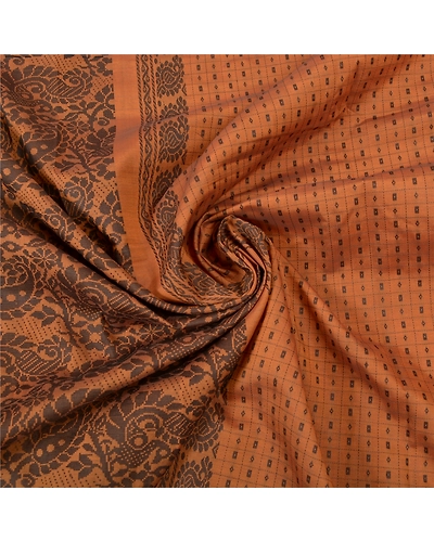 Sanskriti Vintage Brown Indian Sari Blend Silk Woven Sarees Craft Premium Fabric, PS-55747-Brown-Woven Work-Blend Silk-6