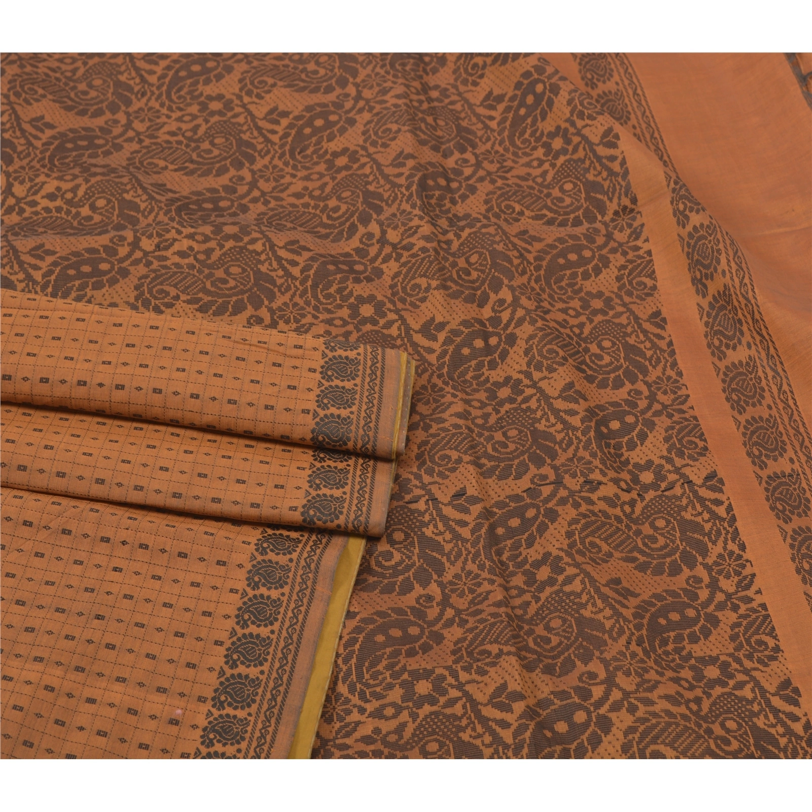 Sanskriti Vintage Brown Indian Sari Blend Silk Woven Sarees Craft Premium Fabric, PS-55747-Brown-Woven Work-Blend Silk-7