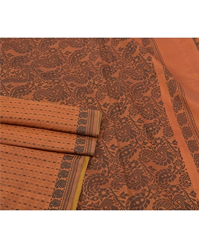 Sanskriti Vintage Brown Indian Sari Blend Silk Woven Sarees Craft Premium Fabric, PS-55747-Brown-Woven Work-Blend Silk-7