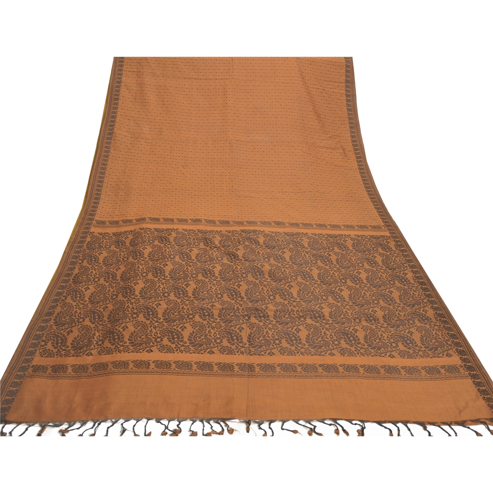 Sanskriti Vintage Brown Indian Sari Blend Silk Woven Sarees Craft Premium Fabric, PS-55747-Brown-Woven Work-Blend Silk-8