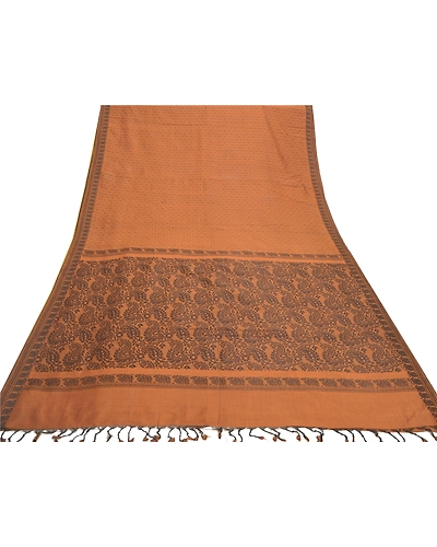 Sanskriti Vintage Brown Indian Sari Blend Silk Woven Sarees Craft Premium Fabric, PS-55747-Brown-Woven Work-Blend Silk-8
