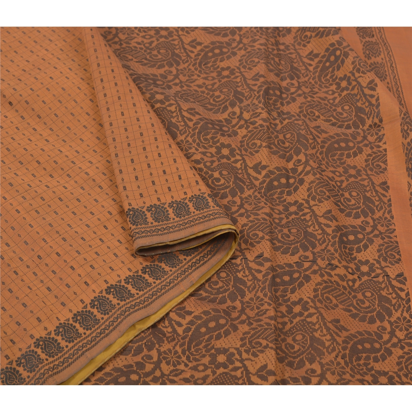 Sanskriti Vintage Brown Indian Sari Blend Silk Woven Sarees Craft Premium Fabric, PS-55747-Brown-Woven Work-Blend Silk-9