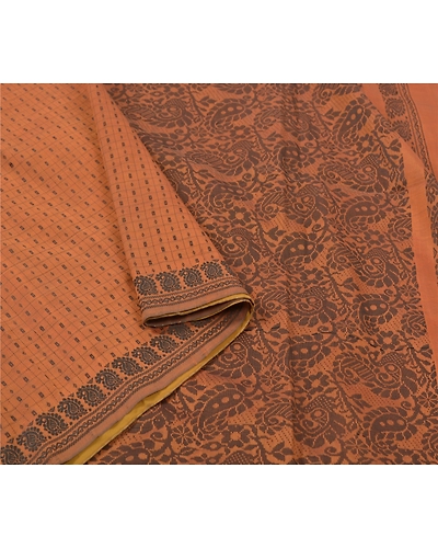 Sanskriti Vintage Brown Indian Sari Blend Silk Woven Sarees Craft Premium Fabric, PS-55747-Brown-Woven Work-Blend Silk-9