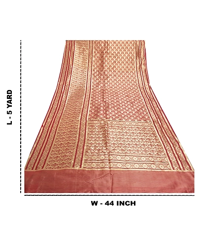 Sanskriti Vintage Red Sarees Blend Silk Woven Sari Craft Premium 5 Yard Fabric, PS-55748-Red-Woven Work-Blend Silk-1