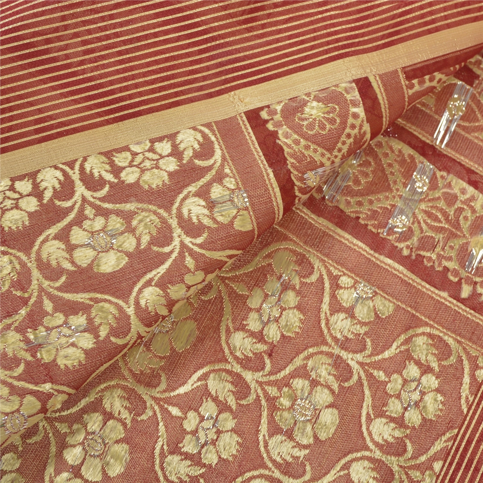 Sanskriti Vintage Red Sarees Blend Silk Woven Sari Craft Premium 5 Yard Fabric, PS-55748-Red-Woven Work-Blend Silk-2