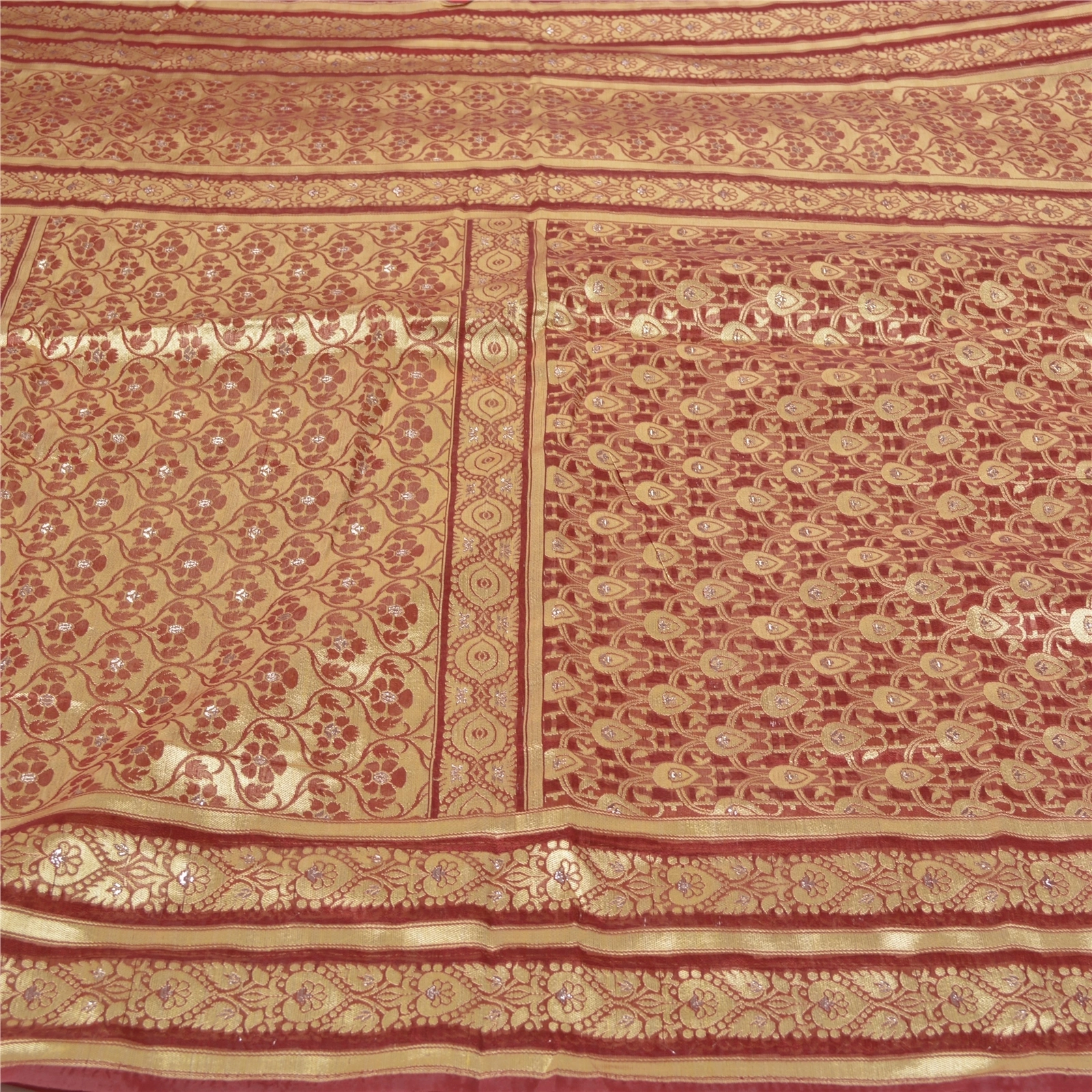 Sanskriti Vintage Red Sarees Blend Silk Woven Sari Craft Premium 5 Yard Fabric, PS-55748-Red-Woven Work-Blend Silk-3