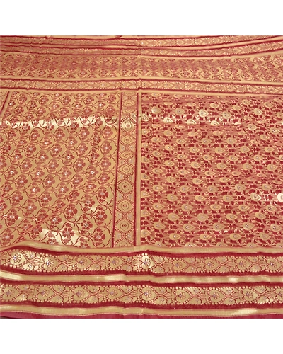 Sanskriti Vintage Red Sarees Blend Silk Woven Sari Craft Premium 5 Yard Fabric, PS-55748-Red-Woven Work-Blend Silk-3