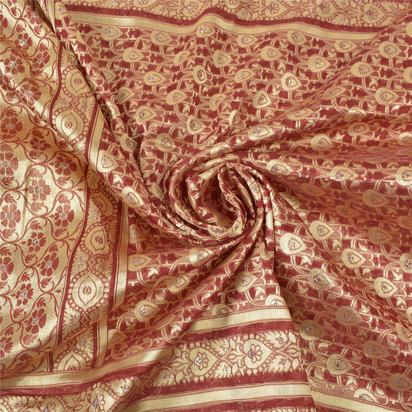 Sanskriti Vintage Red Sarees Blend Silk Woven Sari Craft Premium 5 Yard Fabric, PS-55748-Red-Woven Work-Blend Silk-6