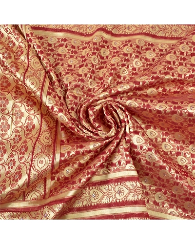 Sanskriti Vintage Red Sarees Blend Silk Woven Sari Craft Premium 5 Yard Fabric, PS-55748-Red-Woven Work-Blend Silk-6
