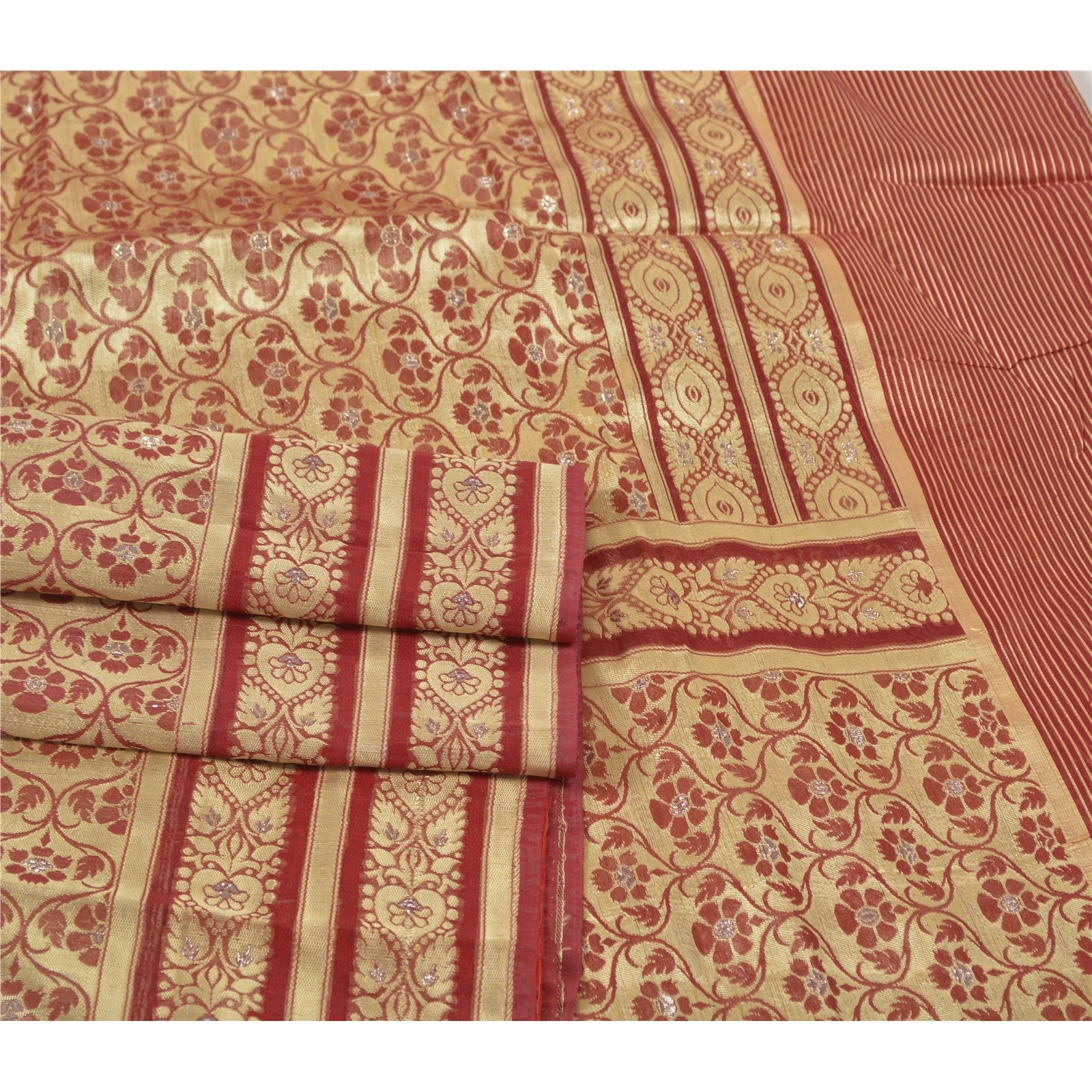 Sanskriti Vintage Red Sarees Blend Silk Woven Sari Craft Premium 5 Yard Fabric, PS-55748-Red-Woven Work-Blend Silk-7