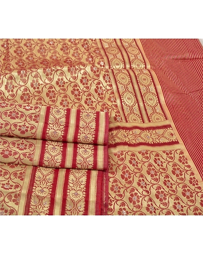 Sanskriti Vintage Red Sarees Blend Silk Woven Sari Craft Premium 5 Yard Fabric, PS-55748-Red-Woven Work-Blend Silk-7