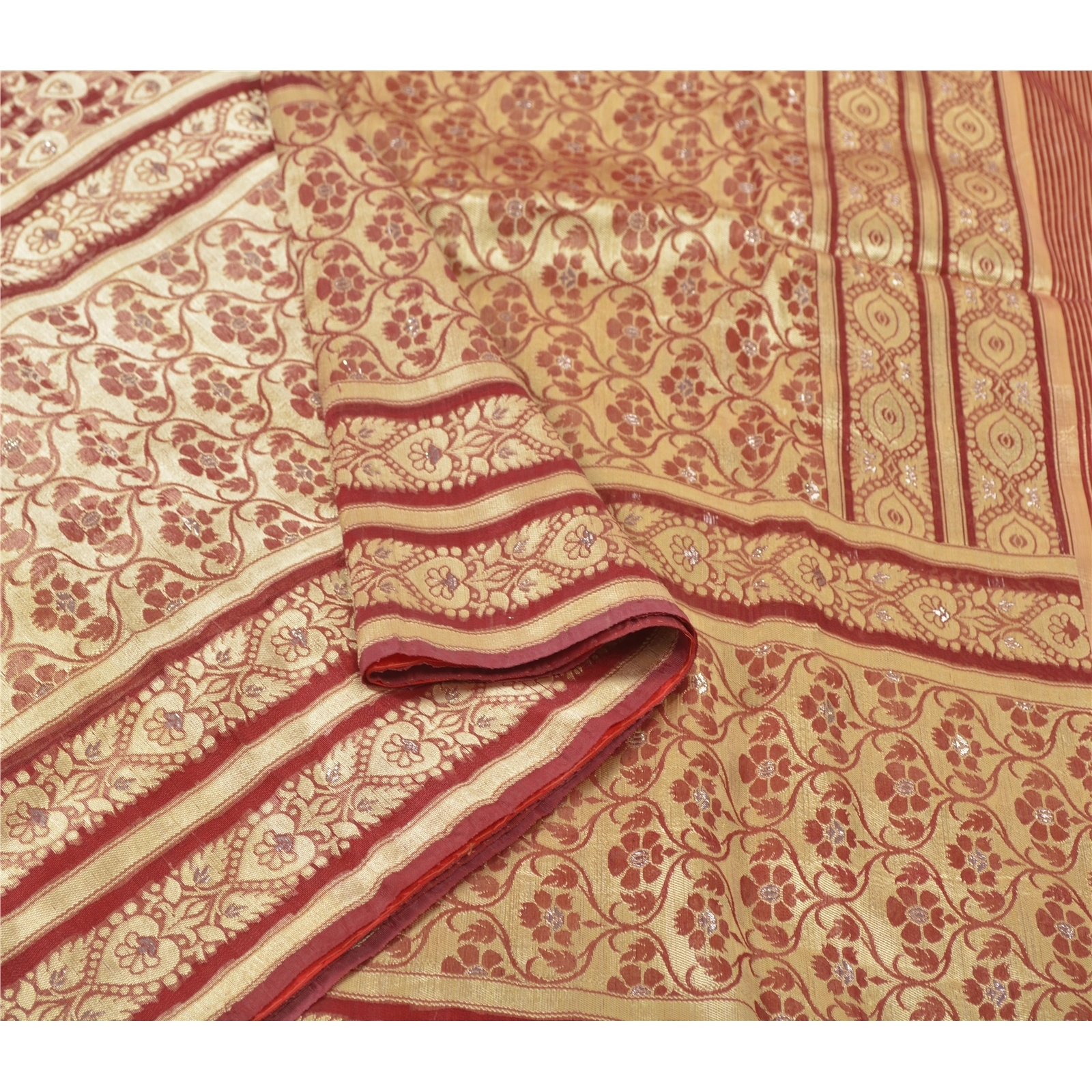 Sanskriti Vintage Red Sarees Blend Silk Woven Sari Craft Premium 5 Yard Fabric, PS-55748-Red-Woven Work-Blend Silk-9