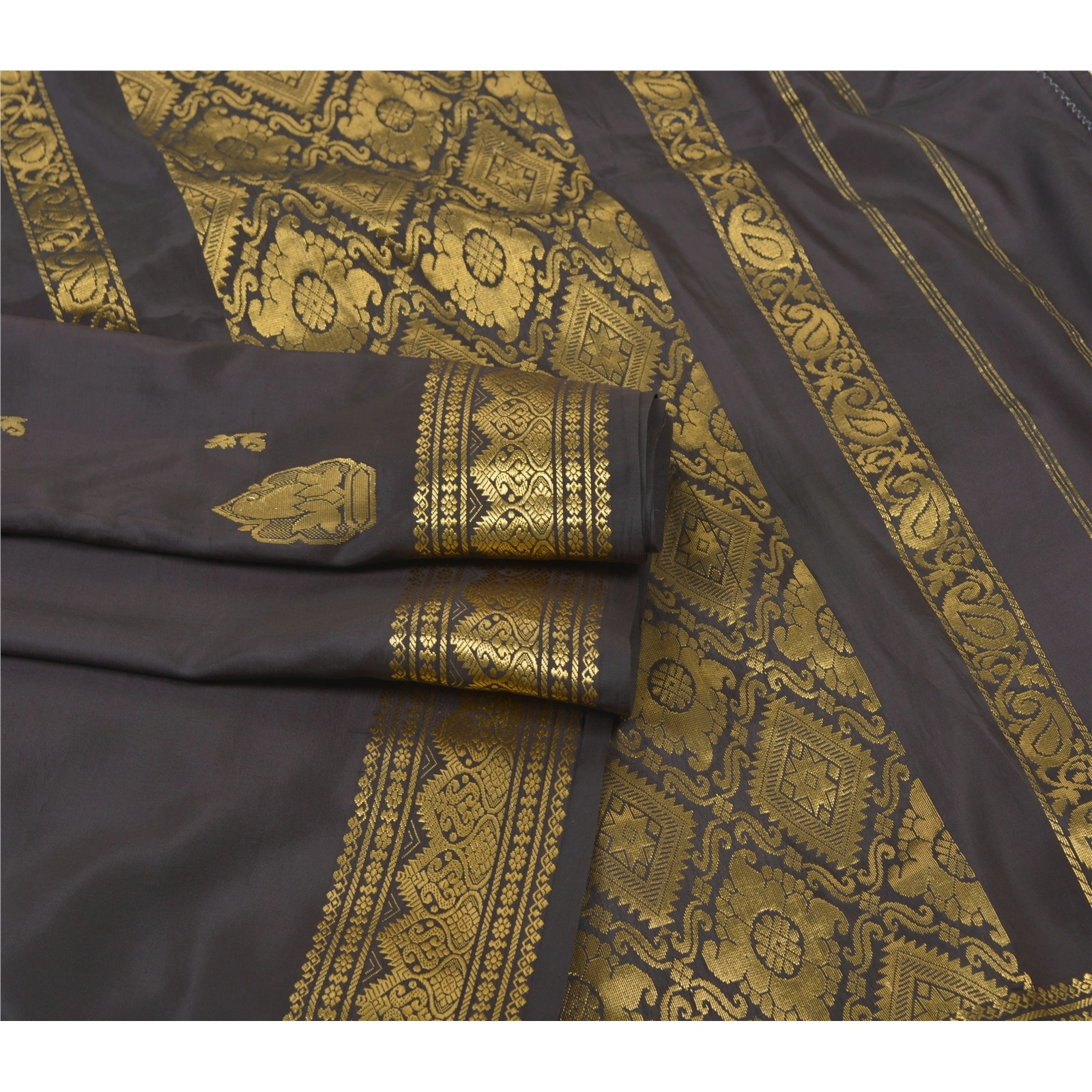 Sanskriti Vintage Dark Brown Sari Art Silk Woven Brocade Craft Sarees Fabric, PS-55766-Dark Brown-Zari Work-Art (Artificial) Silk-7