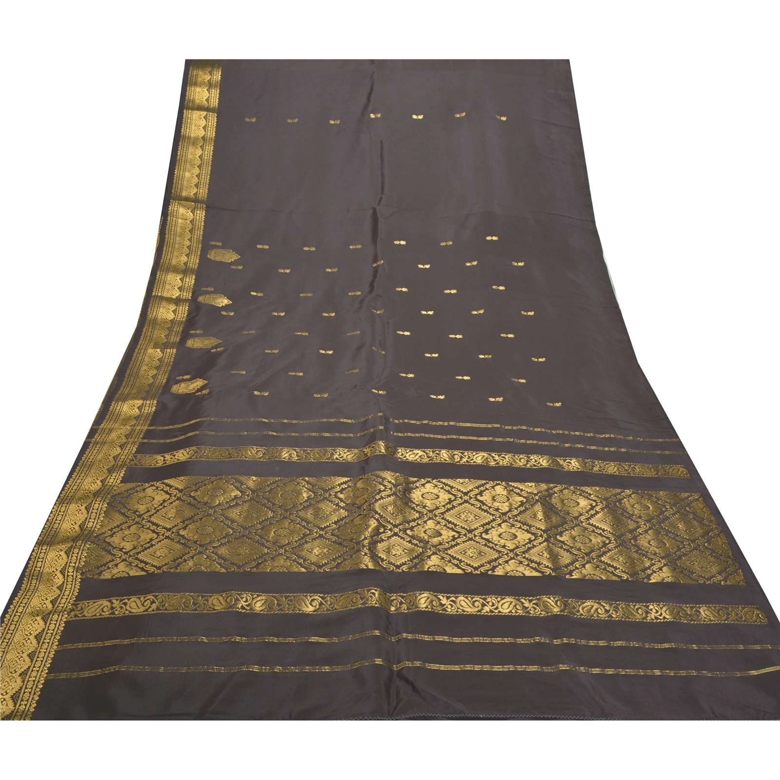 Sanskriti Vintage Dark Brown Sari Art Silk Woven Brocade Craft Sarees Fabric, PS-55766-Dark Brown-Zari Work-Art (Artificial) Silk-8