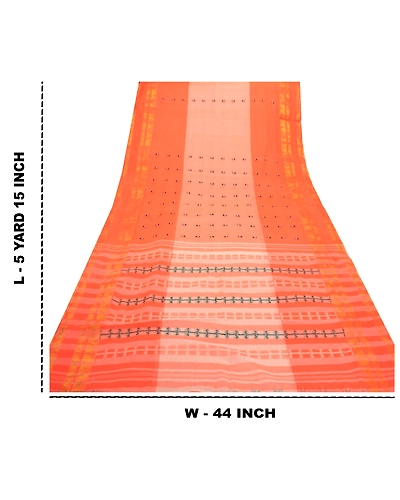 Sanskriti Vintage Orange Indian Sari Pure Cotton Hand Woven Craft Sarees Fabric, PS-55781-Orange-Woven Work-100% Pure Cotton-1