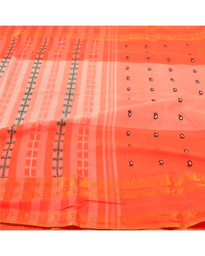 Sanskriti Vintage Orange Indian Sari Pure Cotton Hand Woven Craft Sarees Fabric, PS-55781-Orange-Woven Work-100% Pure Cotton-3