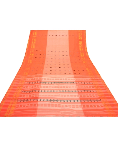 Sanskriti Vintage Orange Indian Sari Pure Cotton Hand Woven Craft Sarees Fabric, PS-55781-Orange-Woven Work-100% Pure Cotton-8