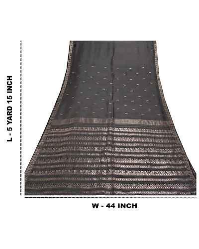 Sanskriti Vintage Black Sarees 100% Pure Silk Sari Woven Brocade Premium Fabric, PS-55796-Black-Zari Work-100% Pure Silk-1