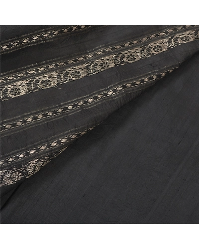 Sanskriti Vintage Black Sarees 100% Pure Silk Sari Woven Brocade Premium Fabric, PS-55796-Black-Zari Work-100% Pure Silk-2
