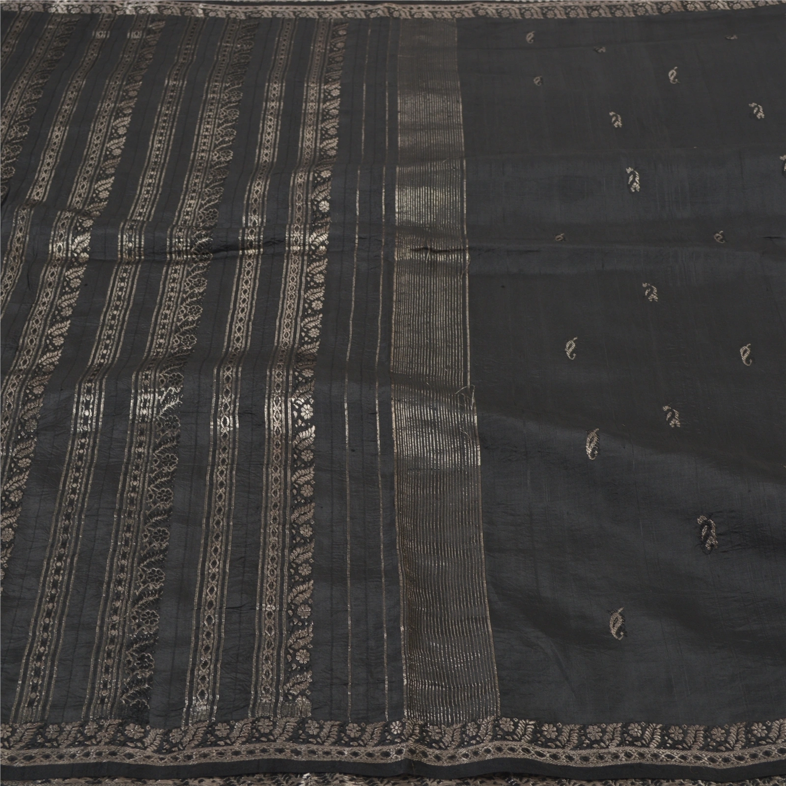 Sanskriti Vintage Black Sarees 100% Pure Silk Sari Woven Brocade Premium Fabric, PS-55796-Black-Zari Work-100% Pure Silk-3