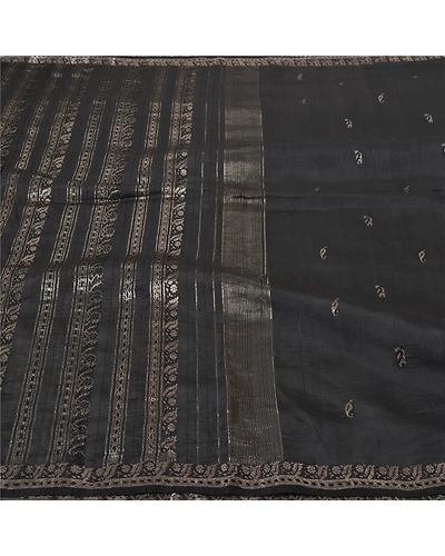 Sanskriti Vintage Black Sarees 100% Pure Silk Sari Woven Brocade Premium Fabric, PS-55796-Black-Zari Work-100% Pure Silk-3