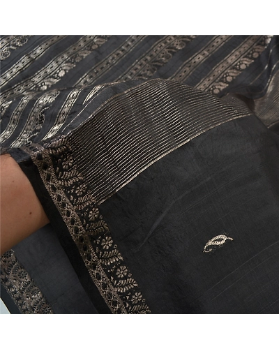 Sanskriti Vintage Black Sarees 100% Pure Silk Sari Woven Brocade Premium Fabric, PS-55796-Black-Zari Work-100% Pure Silk-5