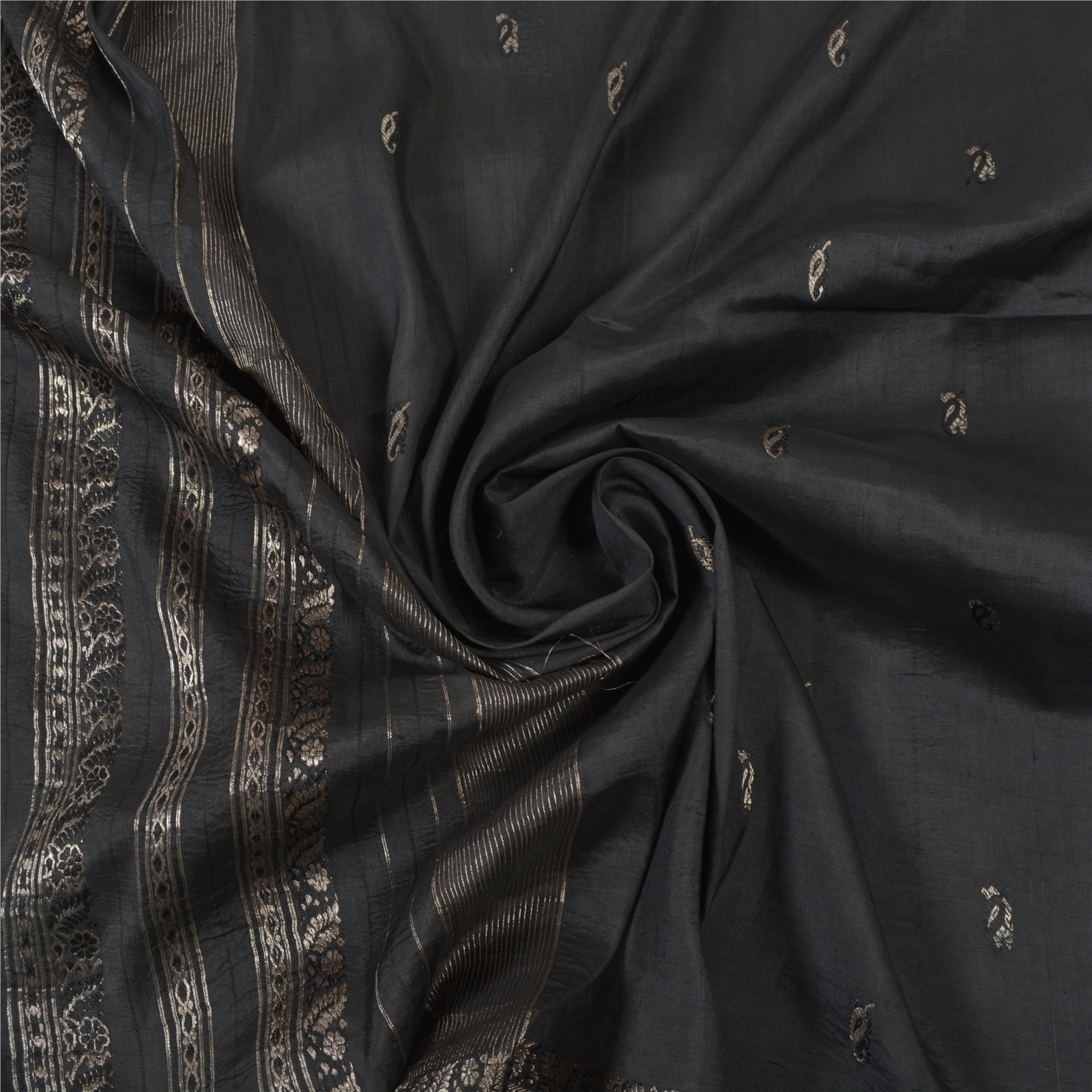 Sanskriti Vintage Black Sarees 100% Pure Silk Sari Woven Brocade Premium Fabric, PS-55796-Black-Zari Work-100% Pure Silk-6