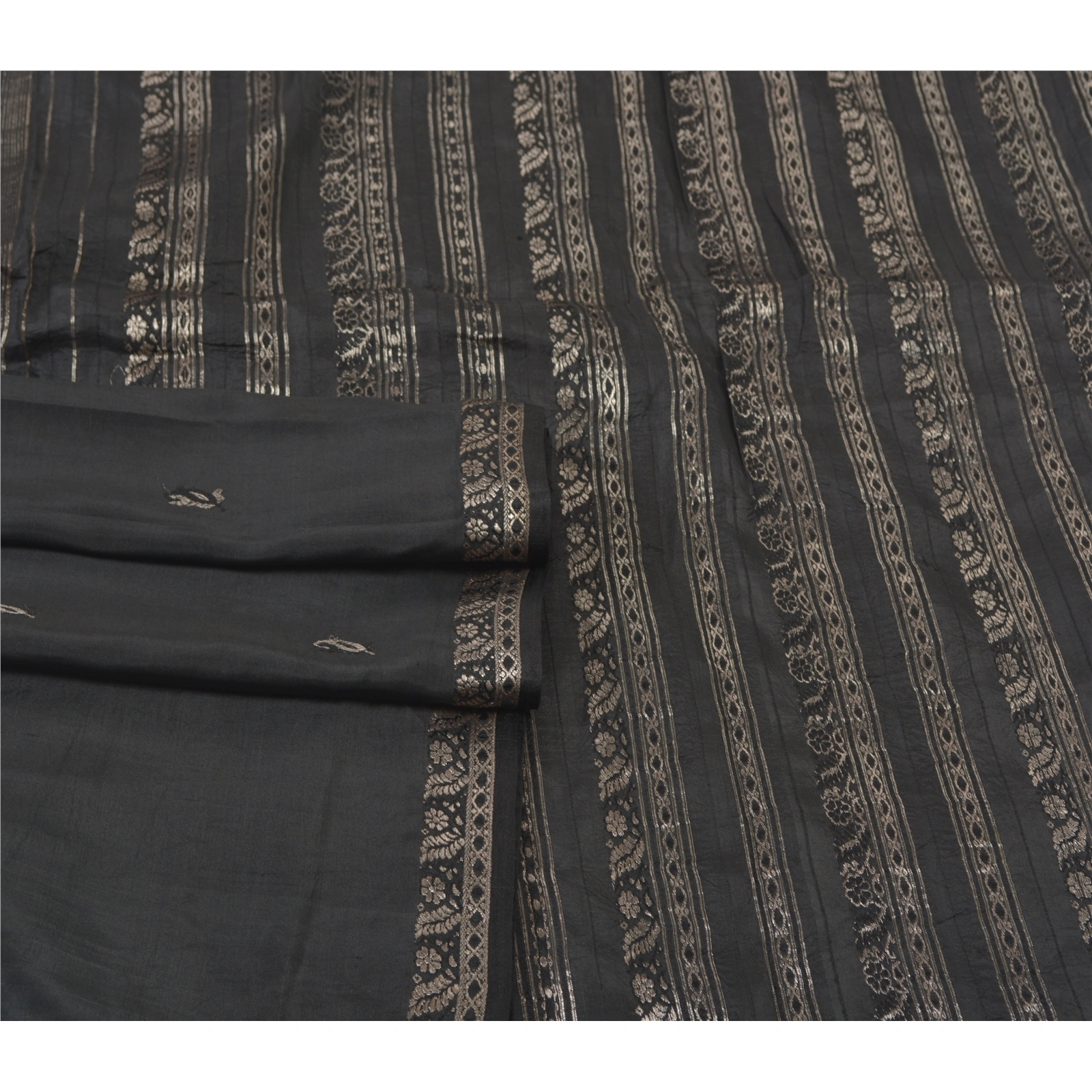 Sanskriti Vintage Black Sarees 100% Pure Silk Sari Woven Brocade Premium Fabric, PS-55796-Black-Zari Work-100% Pure Silk-7