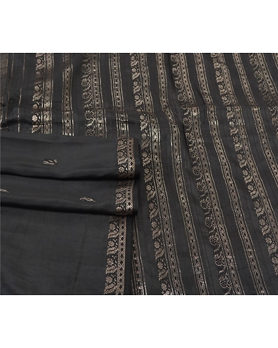 Sanskriti Vintage Black Sarees 100% Pure Silk Sari Woven Brocade Premium Fabric, PS-55796-Black-Zari Work-100% Pure Silk-7