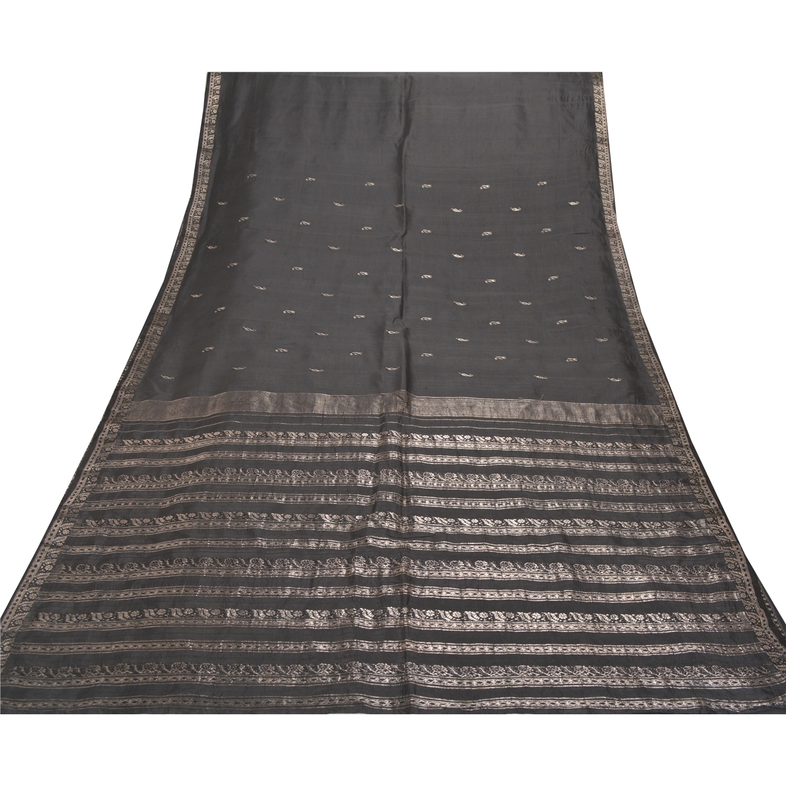 Sanskriti Vintage Black Sarees 100% Pure Silk Sari Woven Brocade Premium Fabric, PS-55796-Black-Zari Work-100% Pure Silk-8