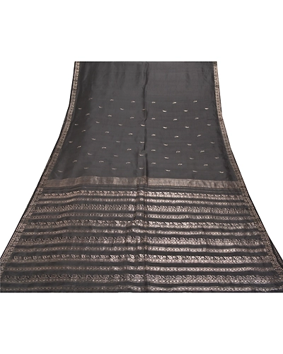 Sanskriti Vintage Black Sarees 100% Pure Silk Sari Woven Brocade Premium Fabric, PS-55796-Black-Zari Work-100% Pure Silk-8