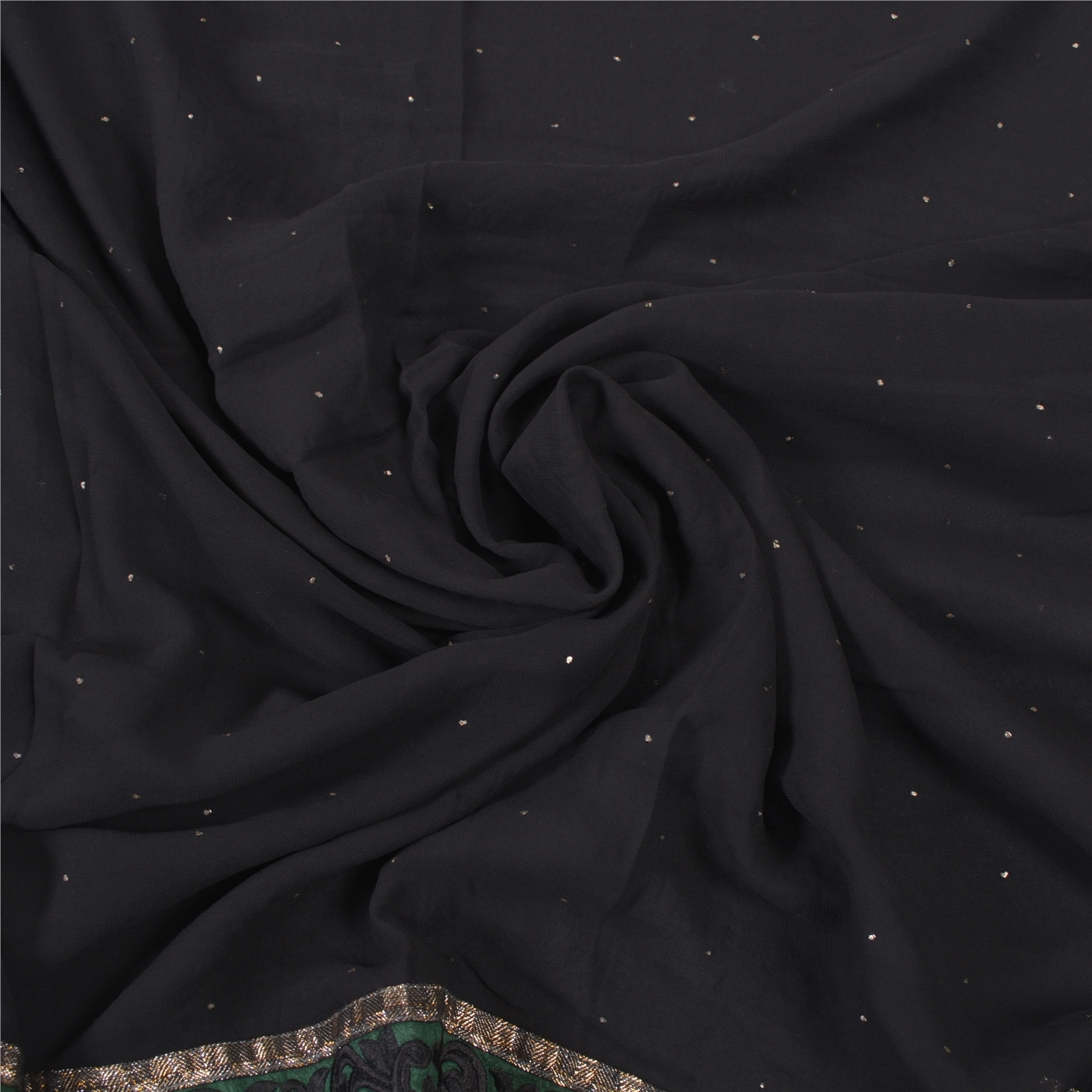 Sanskriti Vintage Black Sarees Blend Georgette Handmade Cultural Craft Fabric, PS-55797-Black-Patch Work-Blend Georgette-7