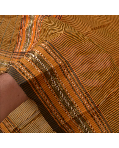 Sanskriti Vintage Mustard Indian Sari Pure Cotton Woven Sarees Premium Fabric, PS-55843-Mustard-Woven Work-100% Pure Cotton-4