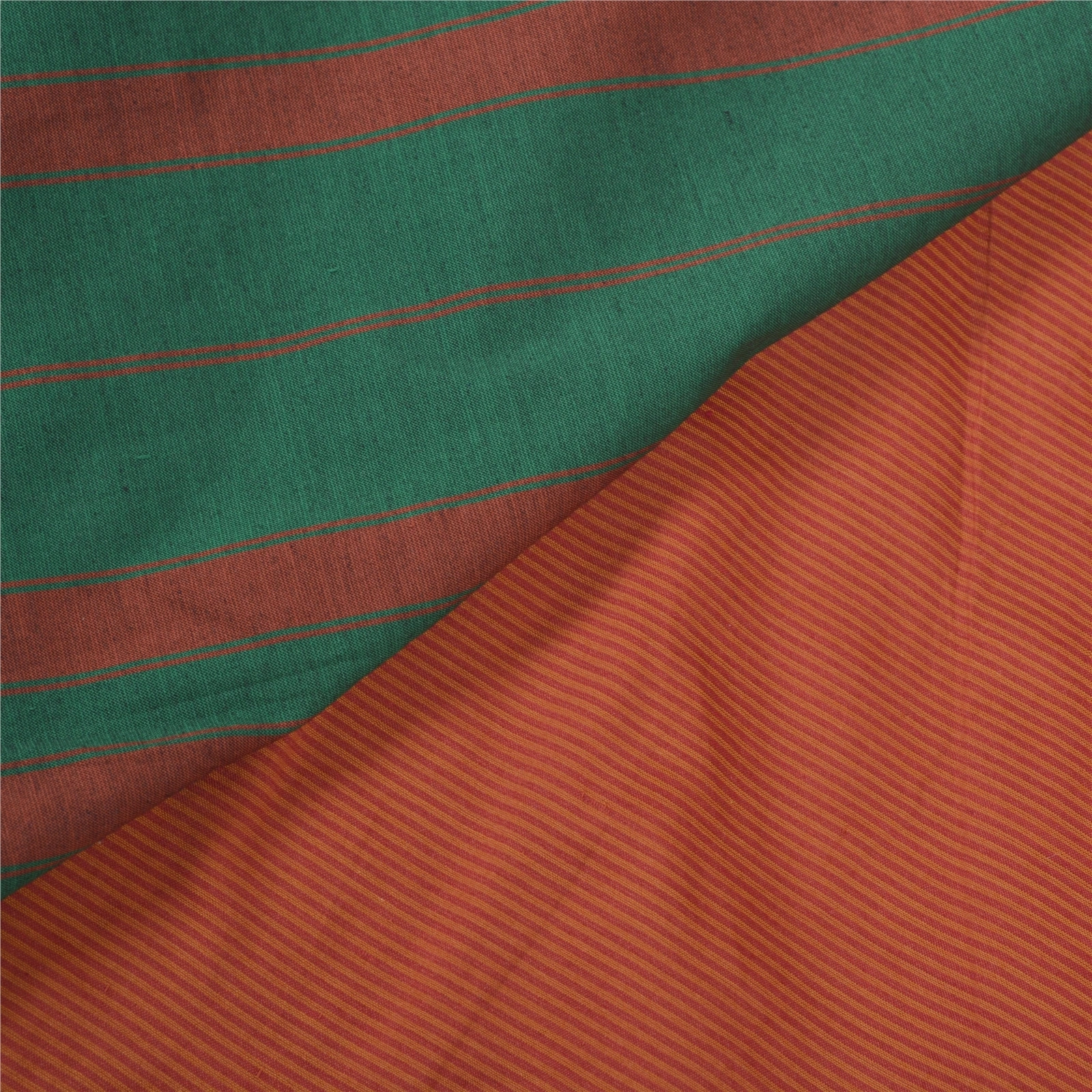 Sanskriti Vintage Orange Sarees Blend Cotton Woven Premium Sari Craft Fabric, PS-55845-Orange &amp; Green-Woven Work-Blend Cotton-2