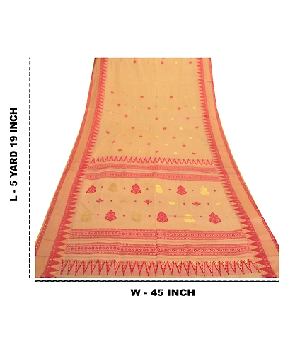 Sanskriti Vintage Beige Indian Sari Pure Cotton Hand Woven Sarees Premium Fabric, PS-55874-Shade Of Beige-Hand Woven Work-100% Pure Cotton-1