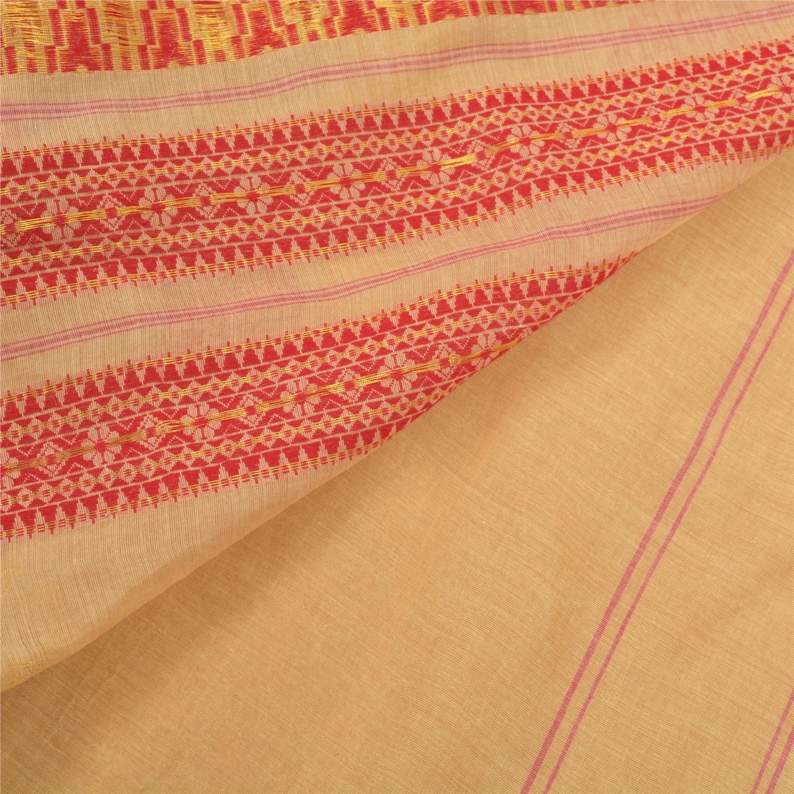 Sanskriti Vintage Beige Indian Sari Pure Cotton Hand Woven Sarees Premium Fabric, PS-55874-Shade Of Beige-Hand Woven Work-100% Pure Cotton-2