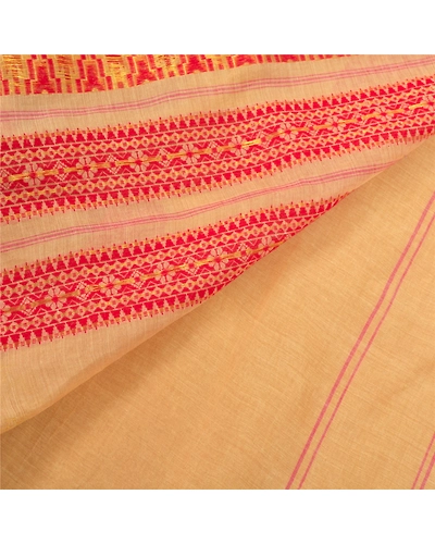 Sanskriti Vintage Beige Indian Sari Pure Cotton Hand Woven Sarees Premium Fabric, PS-55874-Shade Of Beige-Hand Woven Work-100% Pure Cotton-2