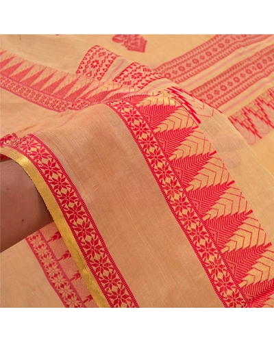 Sanskriti Vintage Beige Indian Sari Pure Cotton Hand Woven Sarees Premium Fabric, PS-55874-Shade Of Beige-Hand Woven Work-100% Pure Cotton-4