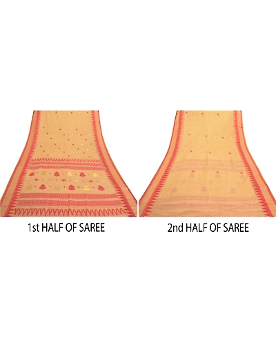 Sanskriti Vintage Beige Indian Sari Pure Cotton Hand Woven Sarees Premium Fabric, PS-55874-Shade Of Beige-Hand Woven Work-100% Pure Cotton-5