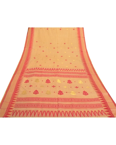 Sanskriti Vintage Beige Indian Sari Pure Cotton Hand Woven Sarees Premium Fabric, PS-55874-Shade Of Beige-Hand Woven Work-100% Pure Cotton-8