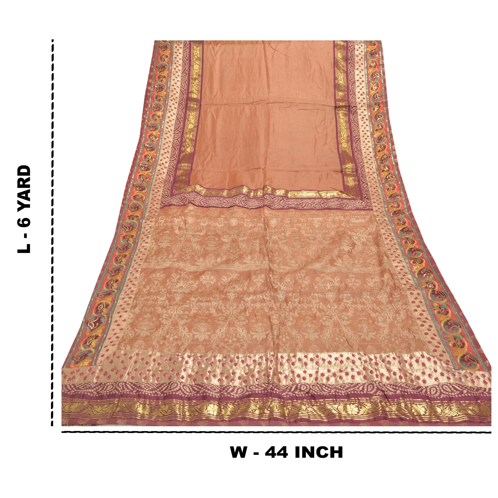 Sanskriti Vintage Peach Sarees Pure Silk Hand Beaded Woven Sari 5 Yard Fabric, PS-55891-Shade Of Peach-Woven Work-100% Pure Silk-1