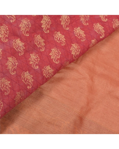 Sanskriti Vintage Peach Sarees Pure Silk Hand Beaded Woven Sari 5 Yard Fabric, PS-55891-Shade Of Peach-Woven Work-100% Pure Silk-2