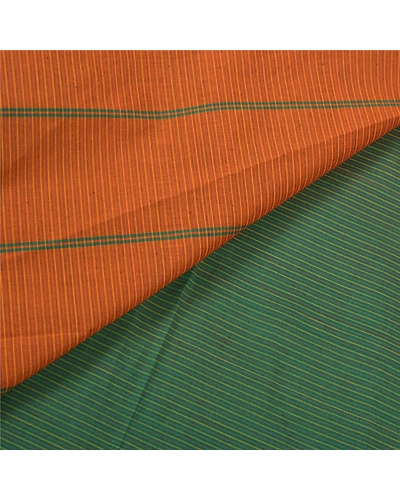 Sanskriti Vintage Indian Sari Blend Cotton Green Woven Sarees Premium Fabric, PS-55925-Green &amp; Orange-Woven Work-Blend Cotton-2