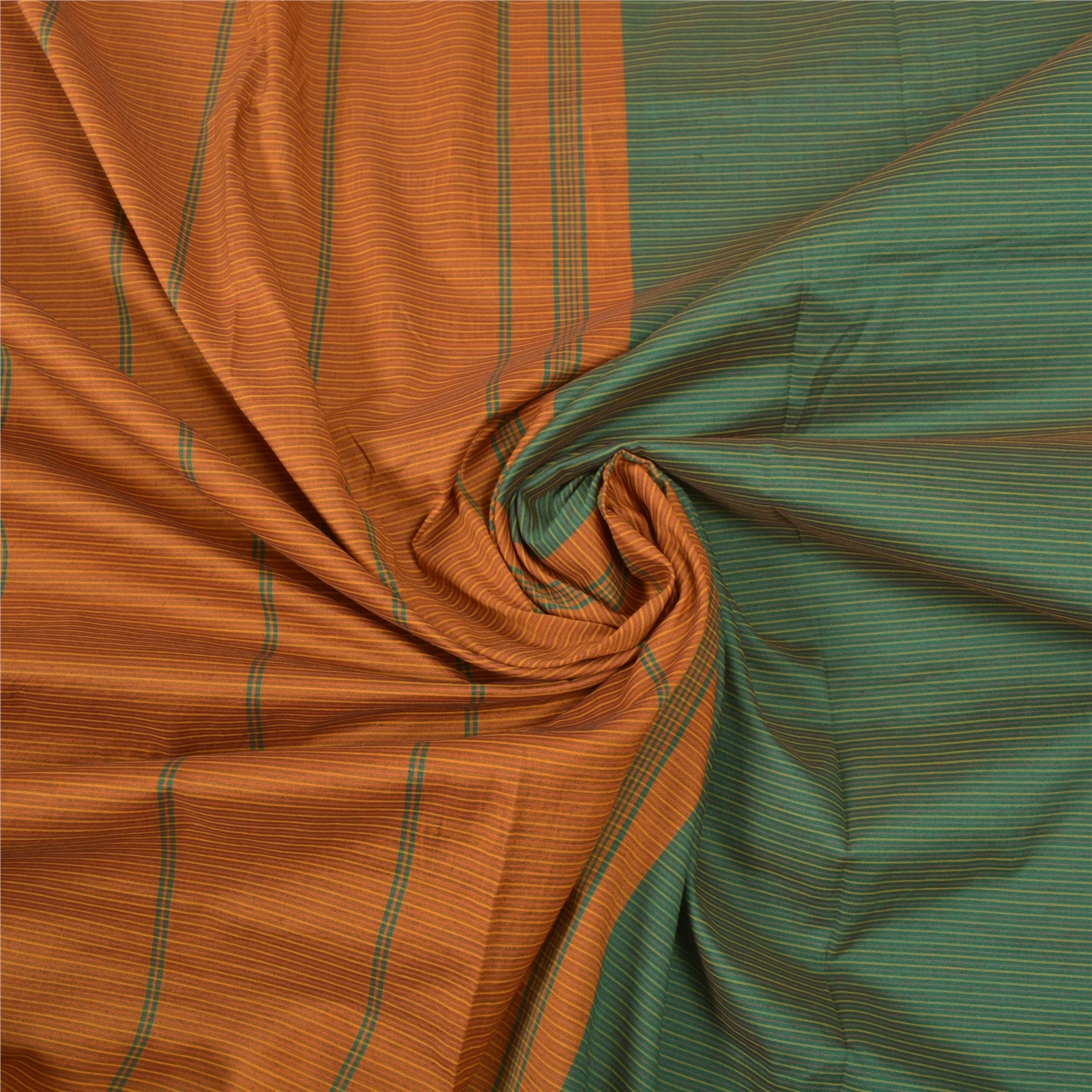 Sanskriti Vintage Indian Sari Blend Cotton Green Woven Sarees Premium Fabric, PS-55925-Green &amp; Orange-Woven Work-Blend Cotton-6