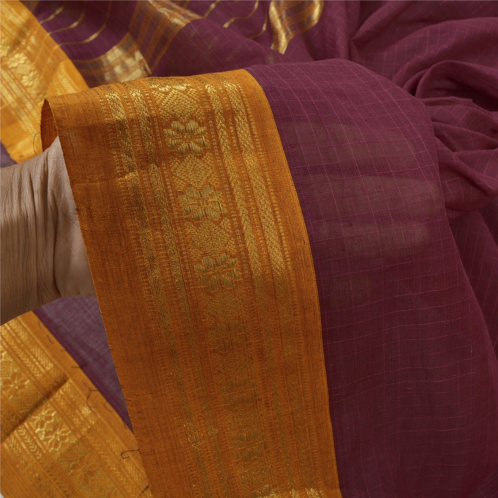 Sanskriti Vintage Purple Sarees Pure Cotton Woven Chettinad/Kandangi Sari Fabric, PS-56077-Purple-Woven Work-100% Pure Cotton-4