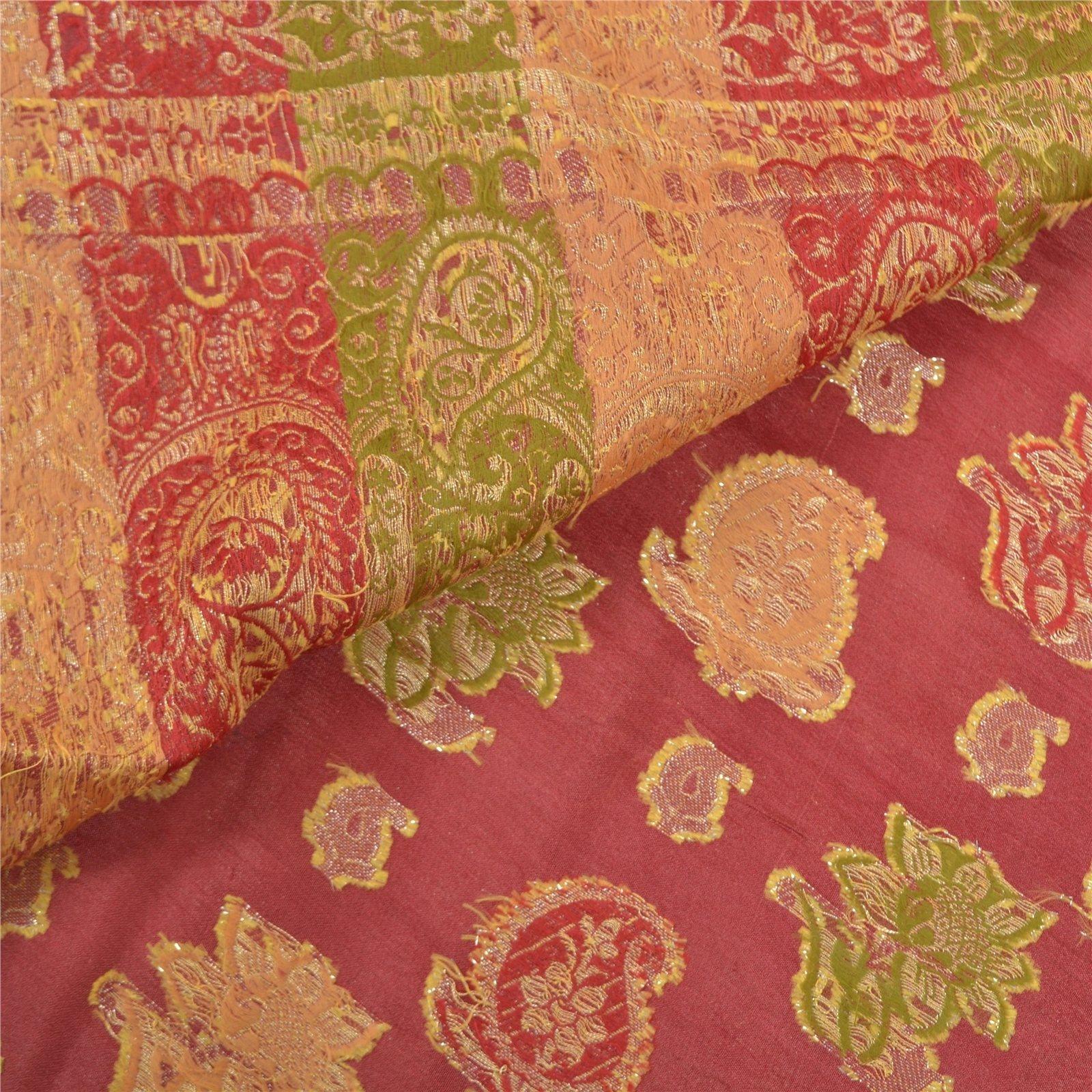 Sanskriti Vintage Red Indian Sari Pure Silk Woven Premium Sarees Craft Fabric, PS-56108-Red-Woven Work-100% Pure Silk-2